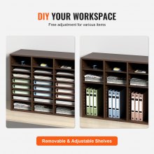 Organizador de literatura de madera VEVOR, clasificador de archivos ajustable 24 compartimentos marrón