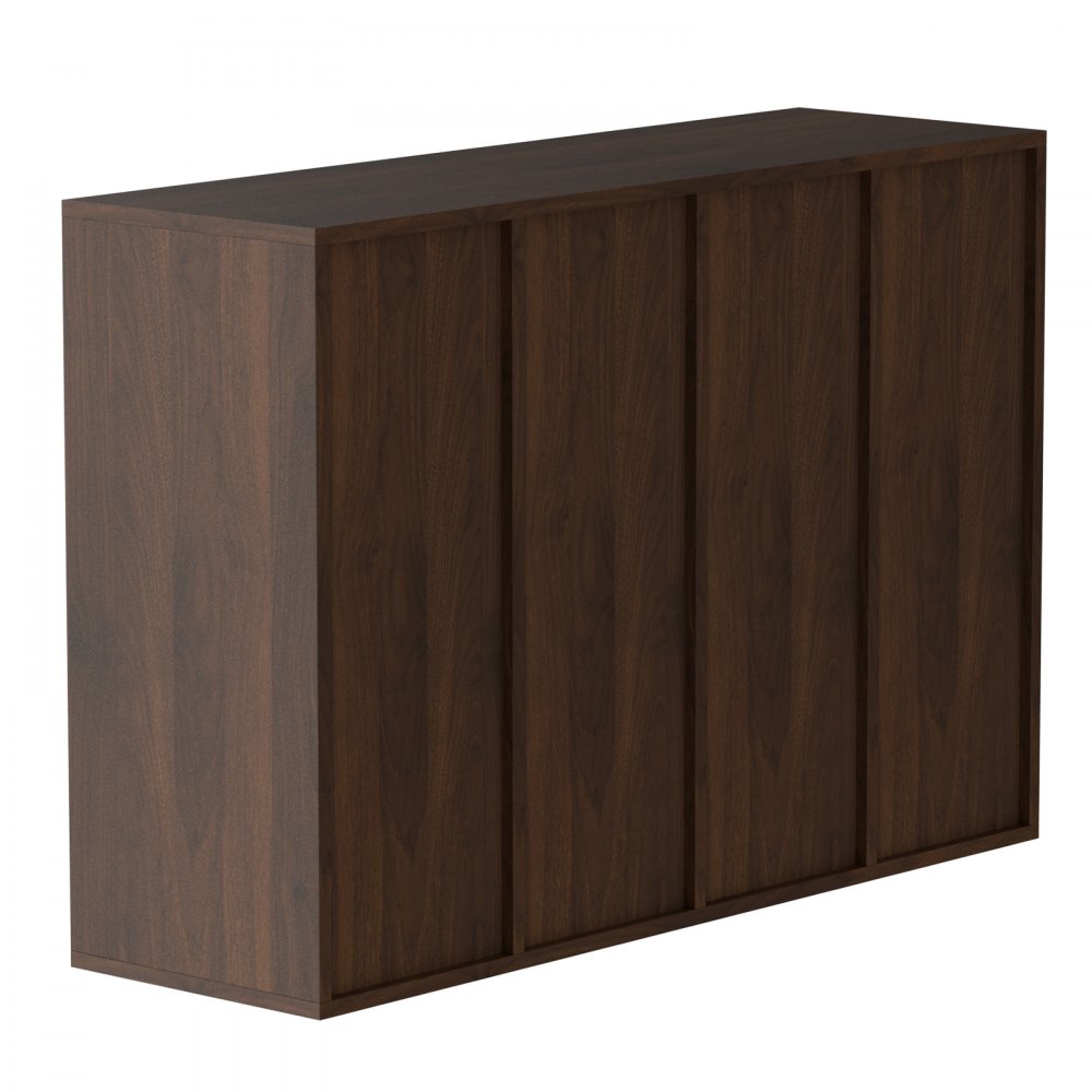 Organizadores de literatura VEVOR en acabado de madera oscura con paneles verticales y diseño minimalista.
