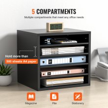 Organizador de literatura de madera VEVOR, clasificador de archivos ajustable 5 compartimentos negro