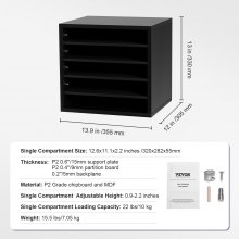 Organizador de literatura de madera VEVOR, clasificador de archivos ajustable 5 compartimentos negro