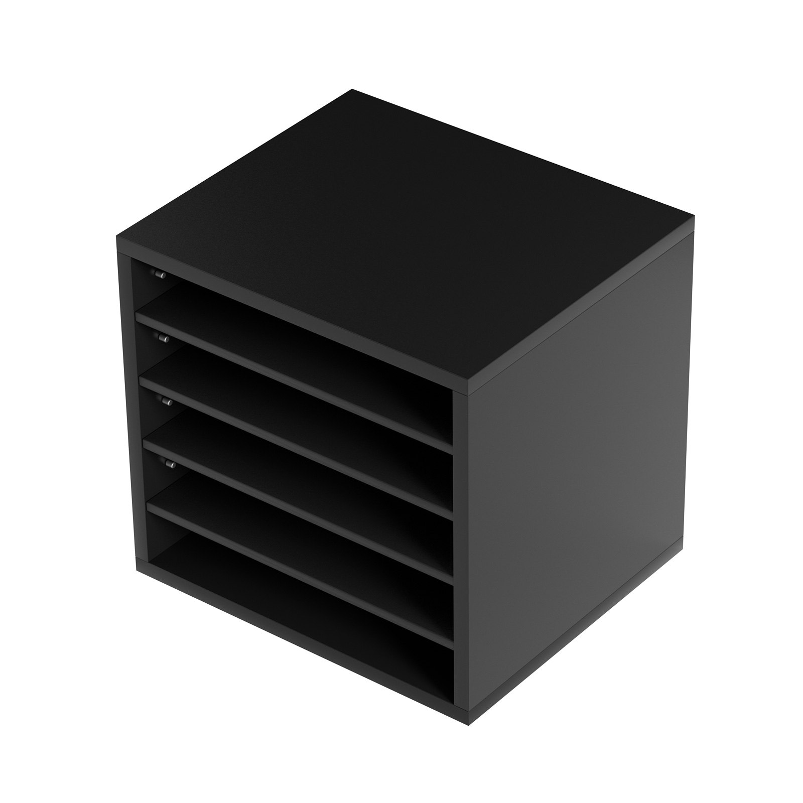 Organizadores de literatura VEVOR de cinco niveles en color negro para uso en oficina. Diseño compacto con ranuras horizontales.