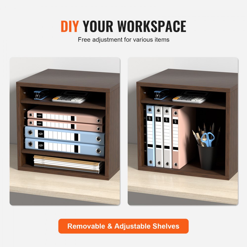 Espacio de trabajo de bricolaje con organizadores de literatura VEVOR con estantes extraíbles y ajustables para archivos.