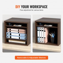 VEVOR Organizador de Literatura de madera Aglomerado Estante de Almacenamiento de Documentos de 5 Compartimentos 35,5x30,5x33 cm Clasificador de Literatura con Estantes Ajustables para Oficina, Marrón