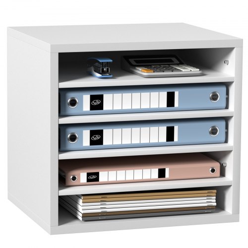 VEVOR Organizador de Literatura de madera Aglomerado Estante de Almacenamiento de Documentos de 5 Compartimentos 35,5x30,5x33 cm Clasificador de Literatura con Estantes Ajustables para Oficina, Blanco