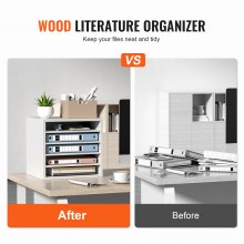 VEVOR Organizador de Literatura de madera Aglomerado Estante de Almacenamiento de Documentos de 5 Compartimentos 35,5x30,5x33 cm Clasificador de Literatura con Estantes Ajustables para Oficina, Blanco