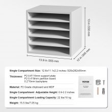 VEVOR Organizador de Literatura de madera Aglomerado Estante de Almacenamiento de Documentos de 5 Compartimentos 35,5x30,5x33 cm Clasificador de Literatura con Estantes Ajustables para Oficina, Blanco
