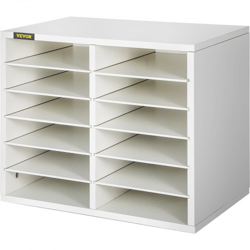 VEVOR Armario de Oficina Archivador 49 x 31 x 41 cm Armario de Documentos de Madera 12 Ranuras de Almacenamiento Organizadores de Oficina, Estantes Extraíbles para Hogar, Oficina y Estudio, Blanco