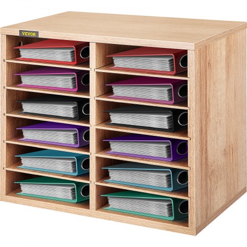 VEVOR Armario de Oficina Archivador 49x31x41 cm Armario de Documentos de Madera 12 Ranuras de Almacenamiento Organizadores de Oficina, Estantes Extraíbles para Hogar y Estudio, Color Blanco y Beige