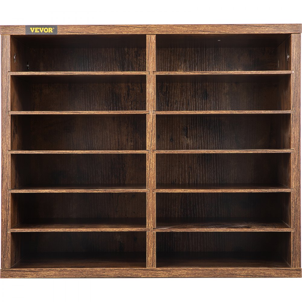 VEVOR Armario de Oficina Archivador 49x31x41 cm Armario de Documentos de Madera 12 Ranuras de Almacenamiento Organizadores de Oficina, Estantes Extraíbles para Hogar y Estudio, Color Marrón Oscuro