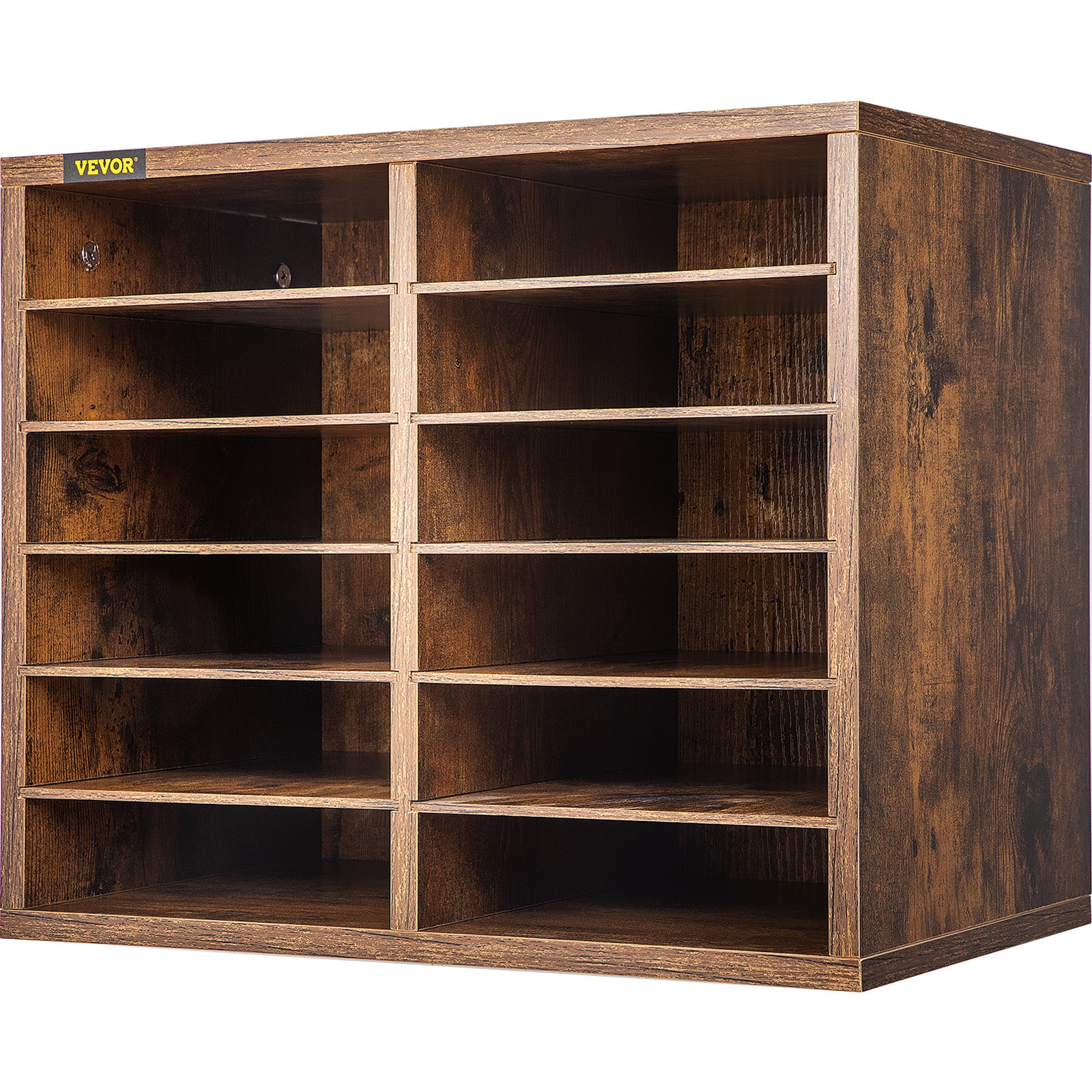 VEVOR Armario de Oficina Archivador 49x31x41 cm Armario de Documentos de Madera 12 Ranuras de Almacenamiento Organizadores de Oficina, Estantes Extraíbles para Hogar y Estudio, Color Marrón Oscuro