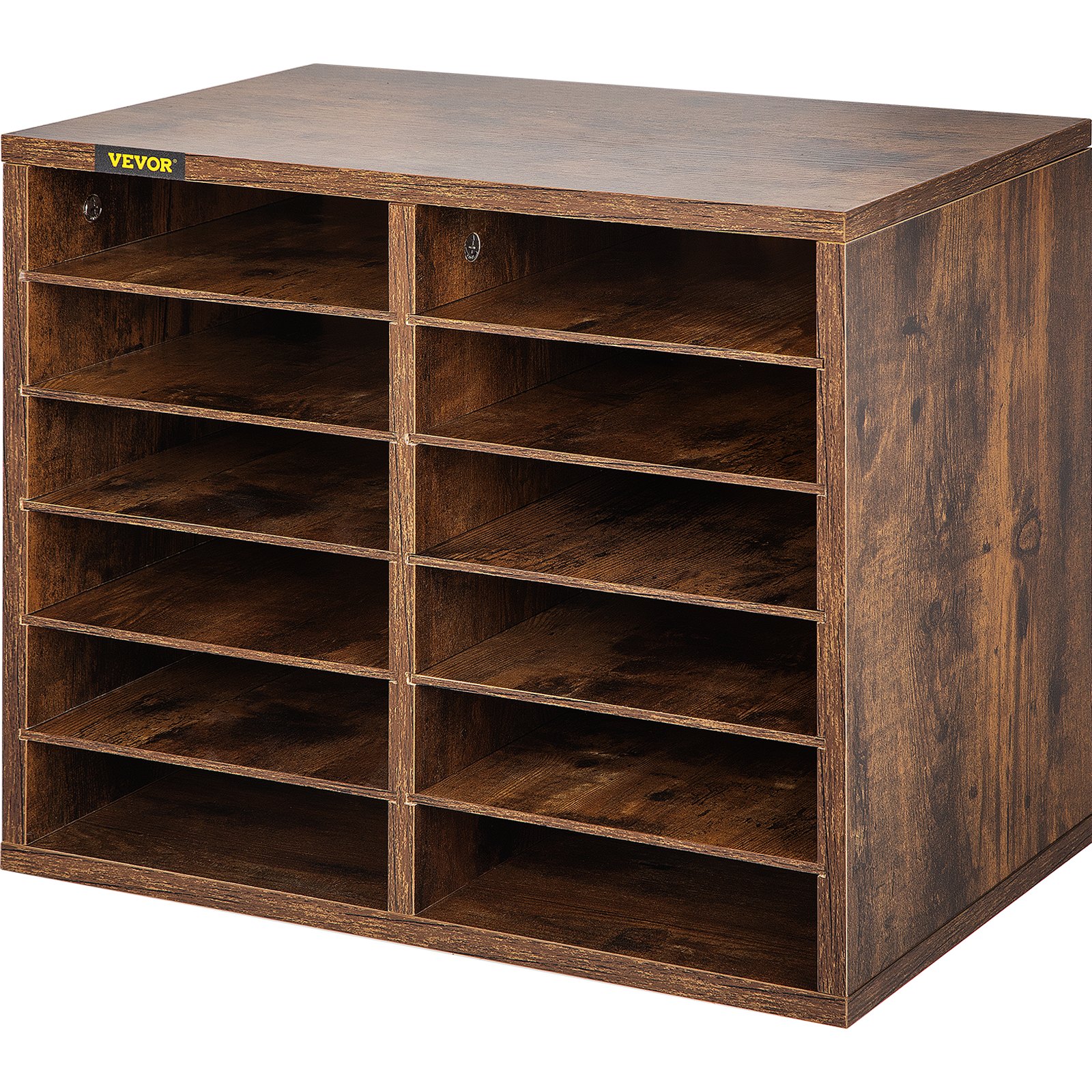 VEVOR Armario de Oficina Archivador 49x31x41 cm Armario de Documentos de Madera 12 Ranuras de Almacenamiento Organizadores de Oficina, Estantes Extraíbles para Hogar y Estudio, Color Marrón Oscuro
