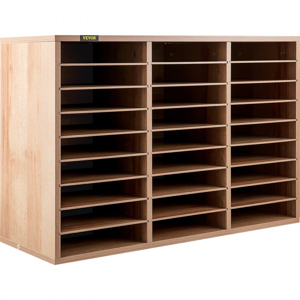VEVOR Armario de Oficina Archivador 80x30,5x55cm Armario de Documentos de Madera 27 Ranuras de Almacenamiento Organizadores de Oficina, Estantes Extraíbles para Hogar y Estudio, Color Blanco y Beige