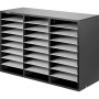 Organizador de literatura de madera VEVOR con 24 ranuras en blanco y negro.