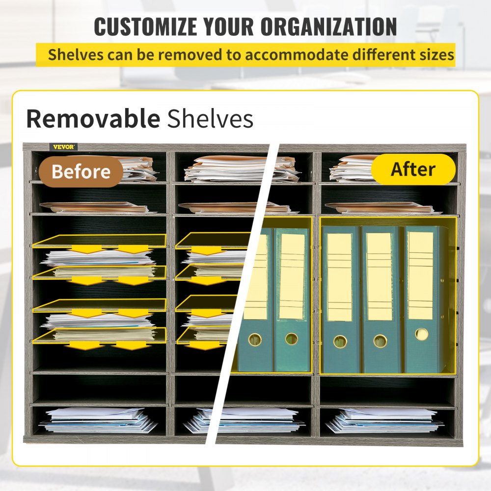 VEVOR Armario de Oficina Archivador 80 x 30,5 x 55 cm Armario de Documentos de Madera 27 Ranuras de Almacenamiento Organizadores de Oficina, Estantes Extraíbles para Hogar, Oficina y Estudio, Gris