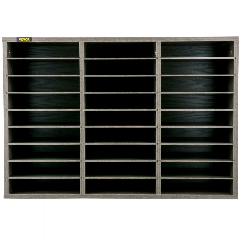 VEVOR Armario de Oficina Archivador 80 x 30,5 x 55 cm Armario de Documentos de Madera 27 Ranuras de Almacenamiento Organizadores de Oficina, Estantes Extraíbles para Hogar, Oficina y Estudio, Gris