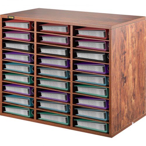 VEVOR Armario de Oficina Archivador 80 x 30,5 x 55 cm Armario de Documentos de Madera 27 Ranuras de Almacenamiento Organizadores de Oficina, Estantes Extraíbles para Hogar, Oficina y Estudio, Marrón