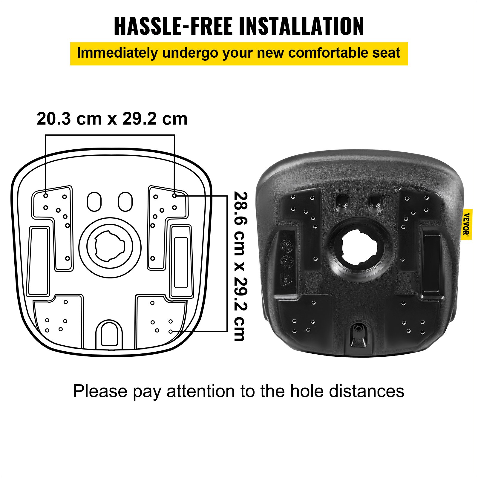 VEVOR Asiento Tractor con Respaldo Asiento Universal Tractor 478 x 587 x 523 mm Negro Asiento Silla de Tractor Impermeable con Orificio de Drenaje 4,5 kg para Topadoras Elevadores Aéreos Excavadoras