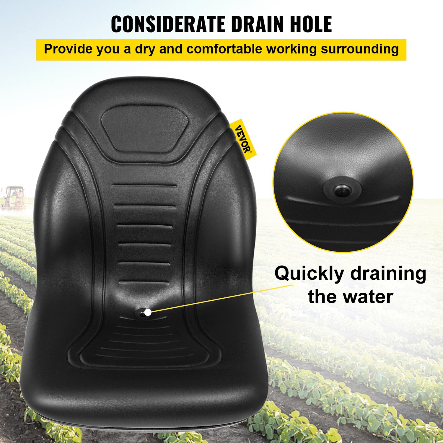VEVOR Asiento Tractor con Respaldo Asiento Universal Tractor 478 x 587 x 523 mm Negro Asiento Silla de Tractor Impermeable con Orificio de Drenaje 4,5 kg para Topadoras Elevadores Aéreos Excavadoras