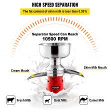 VEVOR Máquina Separadora de Leche 100 L/h Separador Centrífugo de Crema 30 W 100V - 240V Separador de Crema de Leche Eléctrico Velocidad de 10,500 RPM Máquina Desnatadora de Crema de Acero Inoxidable