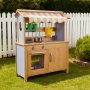 VEVOR Cocina de Barro Realista para Niños al Aire Libre, Madera Cedro, con Cucharas, Fregadero, Tanque, Toldo Parasol, Palas, Ollas y Accesorios, para Jugar en Casa y Jardín, 795 x 339 x 1000 mm