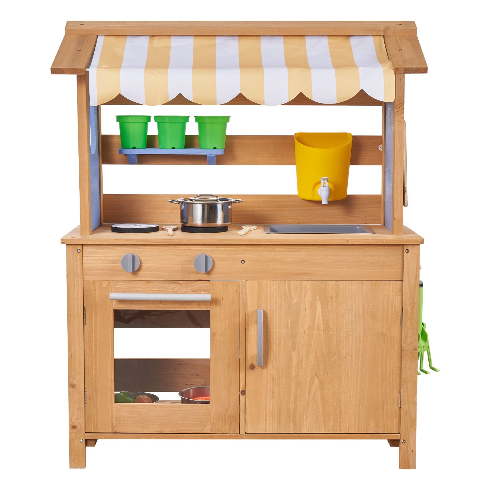VEVOR Cocina de Barro Realista para Niños al Aire Libre, Madera Cedro, con Cucharas, Fregadero, Tanque, Toldo Parasol, Palas, Ollas y Accesorios, para Jugar en Casa y Jardín, 795 x 339 x 1000 mm
