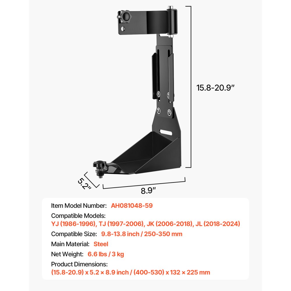 VEVOR Jack Bracket (Bracket Only), Mounting Bracket Kit, Heavy Duty Jack Bracket Compatible with YJ (1986-1996) / TJ (1997-2006) / JK (2006-2018) / JL (2018-2024)