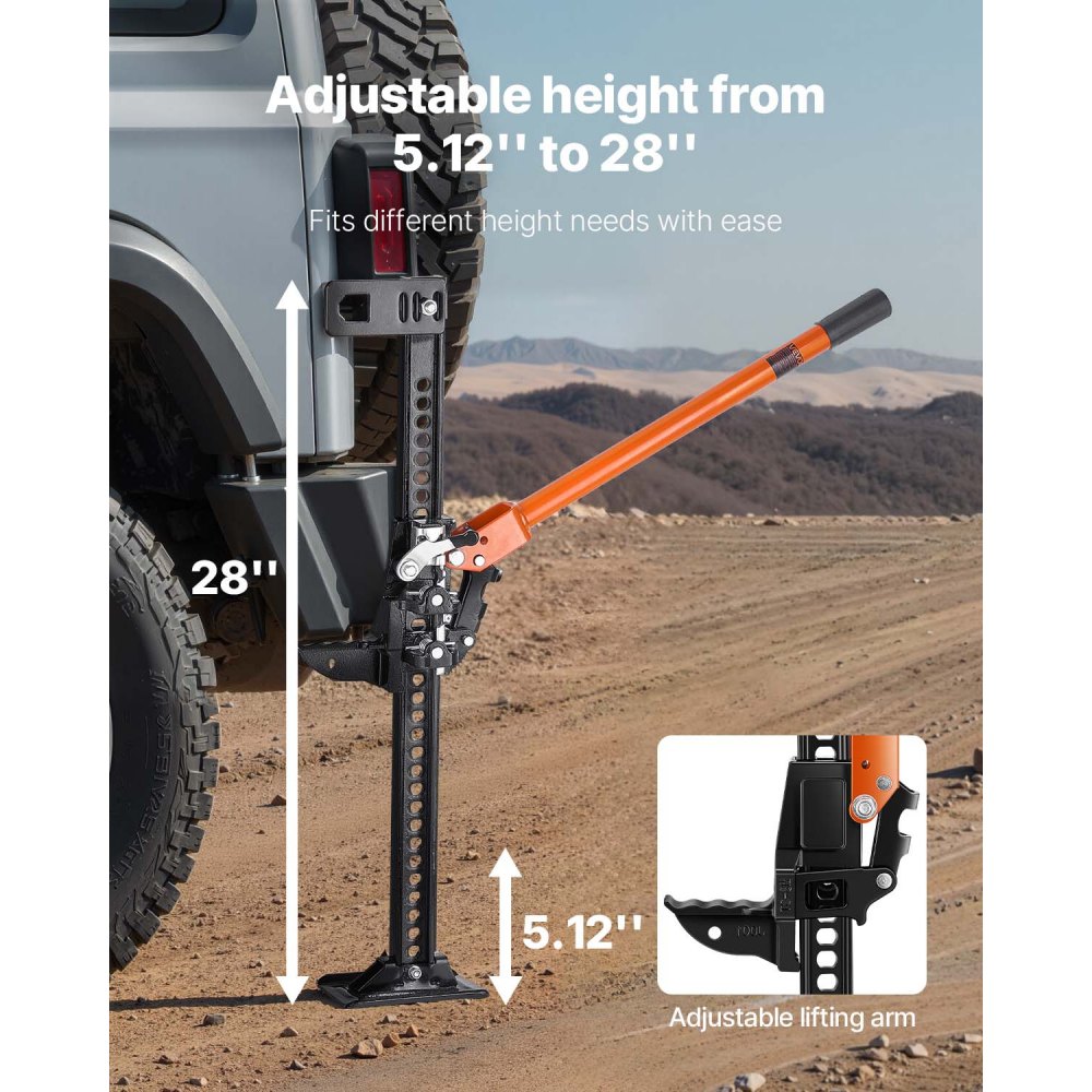 VEVOR Gato Agrícola 845 mm con Elevación Alta y Trinquete Carga Máxima de 3,18 T para Uso Todoterreno de Alta Resistencia con Rango de Elevación de 130,1 a 711,2 mm para Tractor, Camión, SUV
