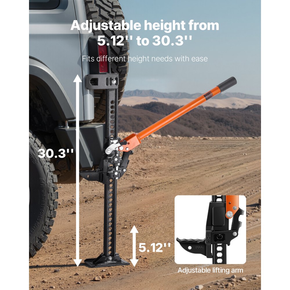 VEVOR Gato Agrícola 91,5 cm con Elevación Alta y Trinquete Carga Máxima de 3,18 T para Uso Todoterreno de Alta Resistencia con Rango de Elevación de 130,1 a 769,6 mm para Tractor, Camión, SUV