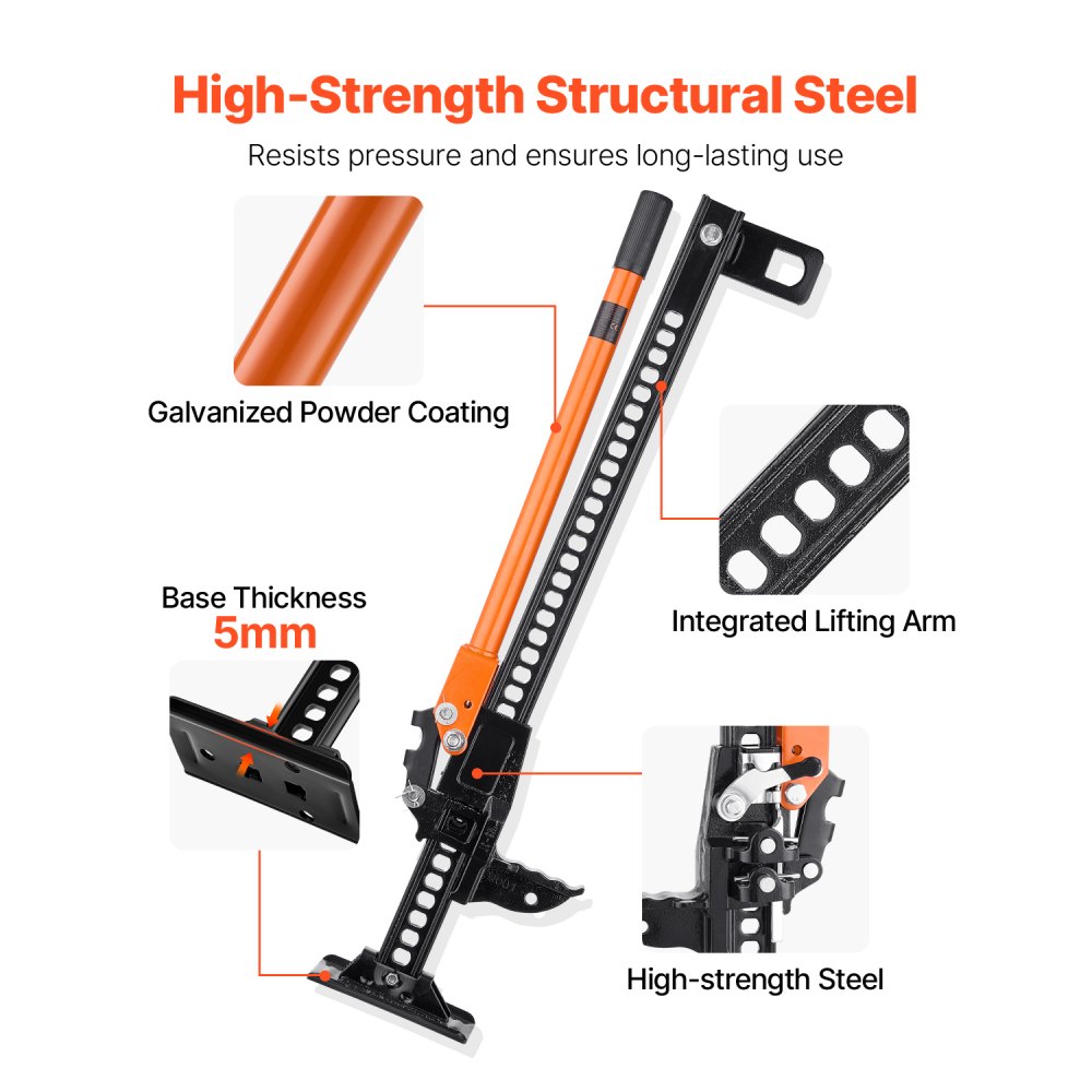 VEVOR Gato Agrícola 91,5 cm con Elevación Alta y Trinquete Carga Máxima de 3,18 T para Uso Todoterreno de Alta Resistencia con Rango de Elevación de 130,1 a 769,6 mm para Tractor, Camión, SUV