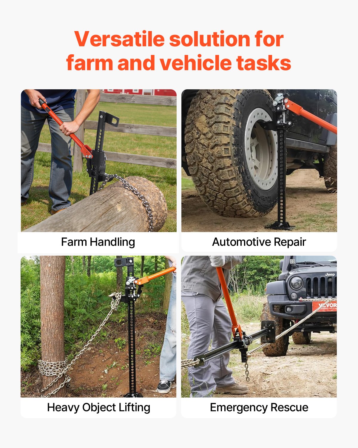 VEVOR Gato Agrícola 91,5 cm con Elevación Alta y Trinquete Carga Máxima de 3,18 T para Uso Todoterreno de Alta Resistencia con Rango de Elevación de 130,1 a 769,6 mm para Tractor, Camión, SUV