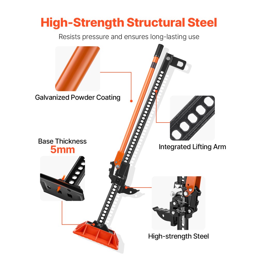 VEVOR Gato Agrícola con Base 122 cm con Elevación Alta y Trinquete Carga Máxima de 3,18 T para Uso Todoterreno de Alta Resistencia con Rango de Elevación de 130,1-1079,5 mm para Tractor, Camión, SUV
