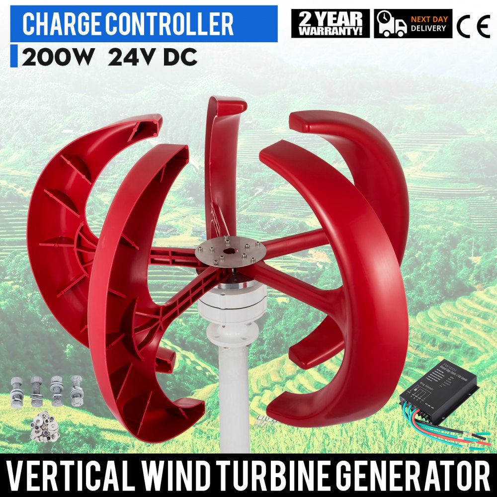 200w 24v Generador De Viento Vertical Turbina Red Wind Power Blades Red Updated
