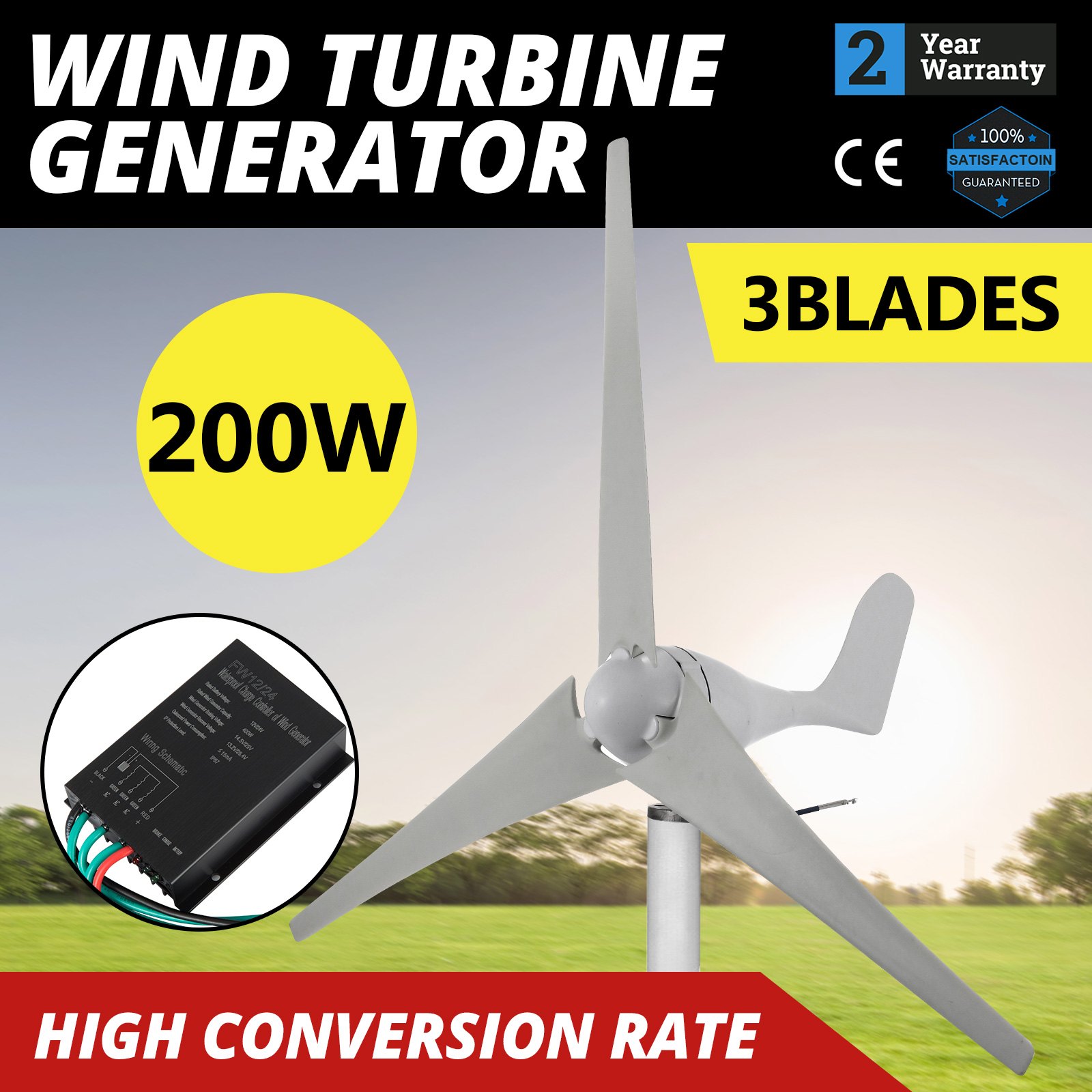 200 W 12v Generador De Turbina Eólica Aerogenerador De 3 Palas Carga Mppt