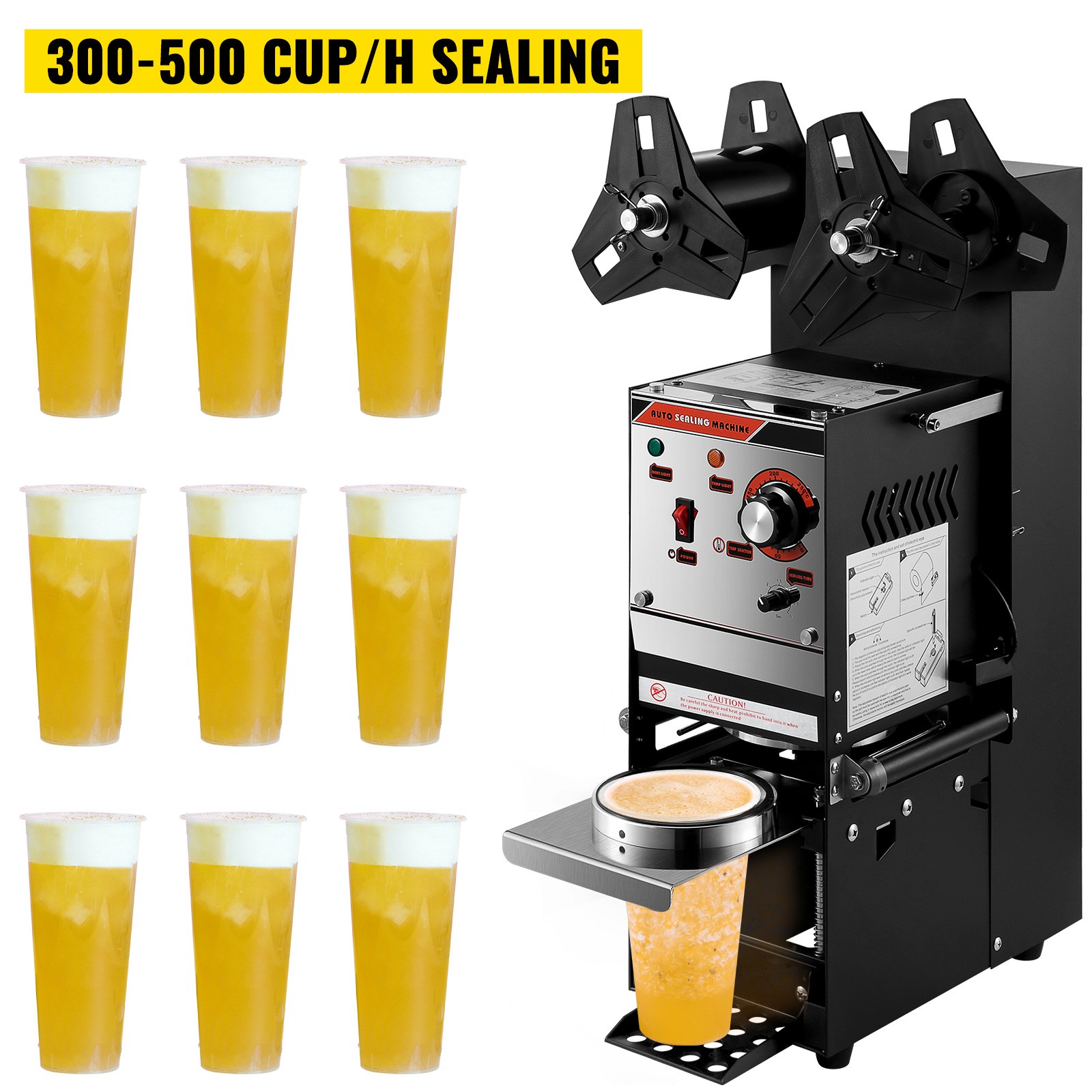 Vevor 90/95 Mm Máquina Selladora Taza De Té Semiautomática Negro 300-500 Tazas/h