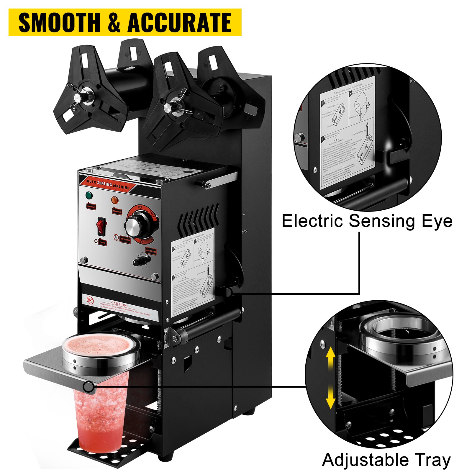 Vevor 90/95 Mm Máquina Selladora Taza De Té Semiautomática Negro 300-500 Tazas/h