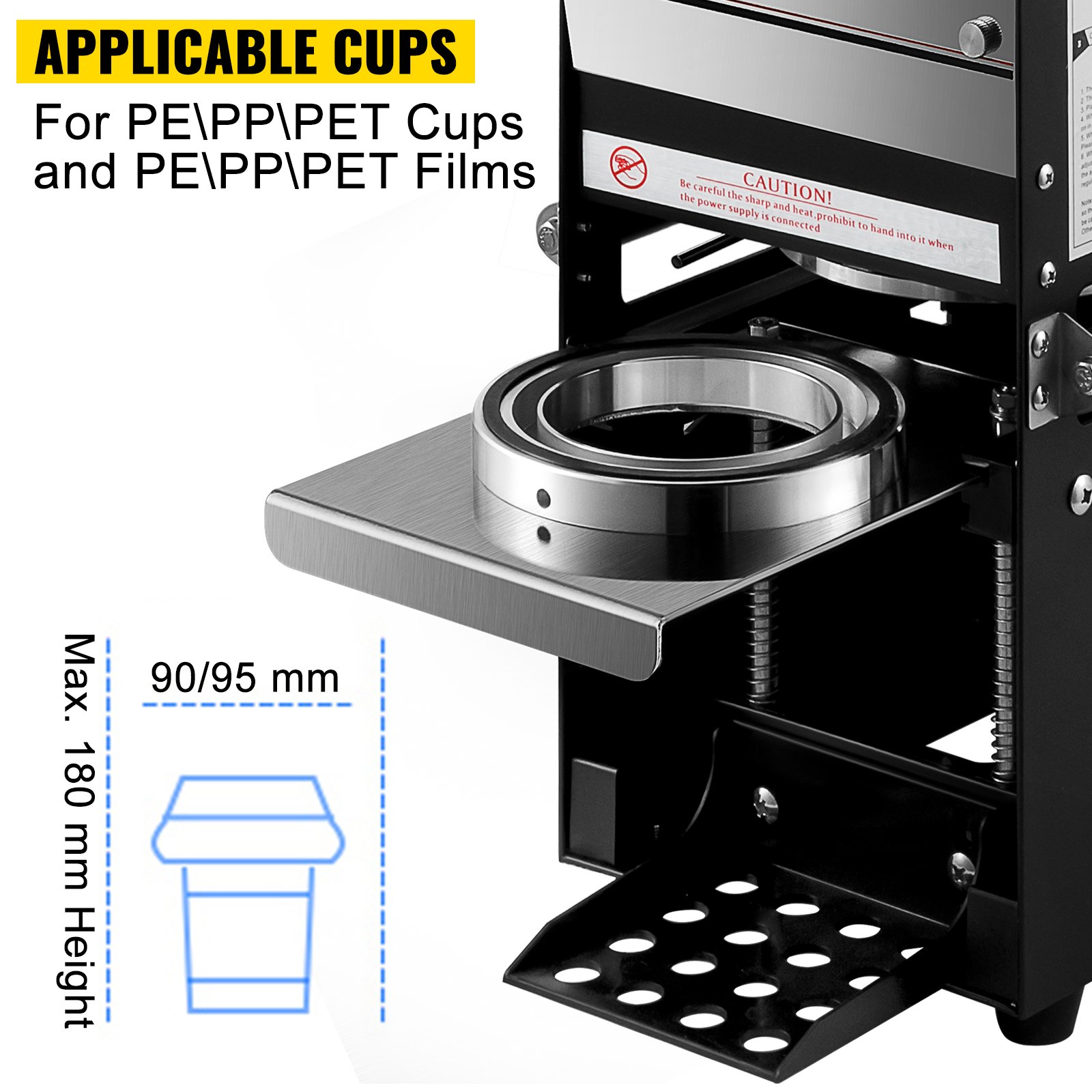 Vevor 90/95 Mm Máquina Selladora Taza De Té Semiautomática Negro 300-500 Tazas/h