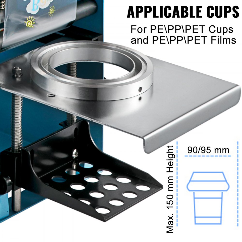 VEVOR Máquina Selladora de Vasos Manual 90/95 mm 300-500 Tazas/h Máquina Selladora de Tazas de Té 27x27x65 cm Azul Máquina de Sellado de Tazas de PP, PE y Pet para Café, Té con Leche, Leche de Soja