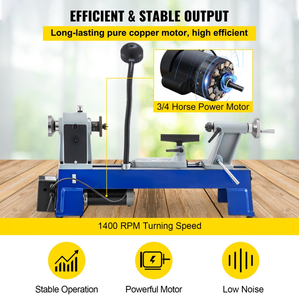 VEVOR Torno para Madera 550 W 220 V 650-3800 RPM Mini Torno de Madera de Mesa Infinitamente Variable Distancia entre Centros 457 mm Torno para Madera Profesional para Laboratorio/ Taller/ Ingeniería