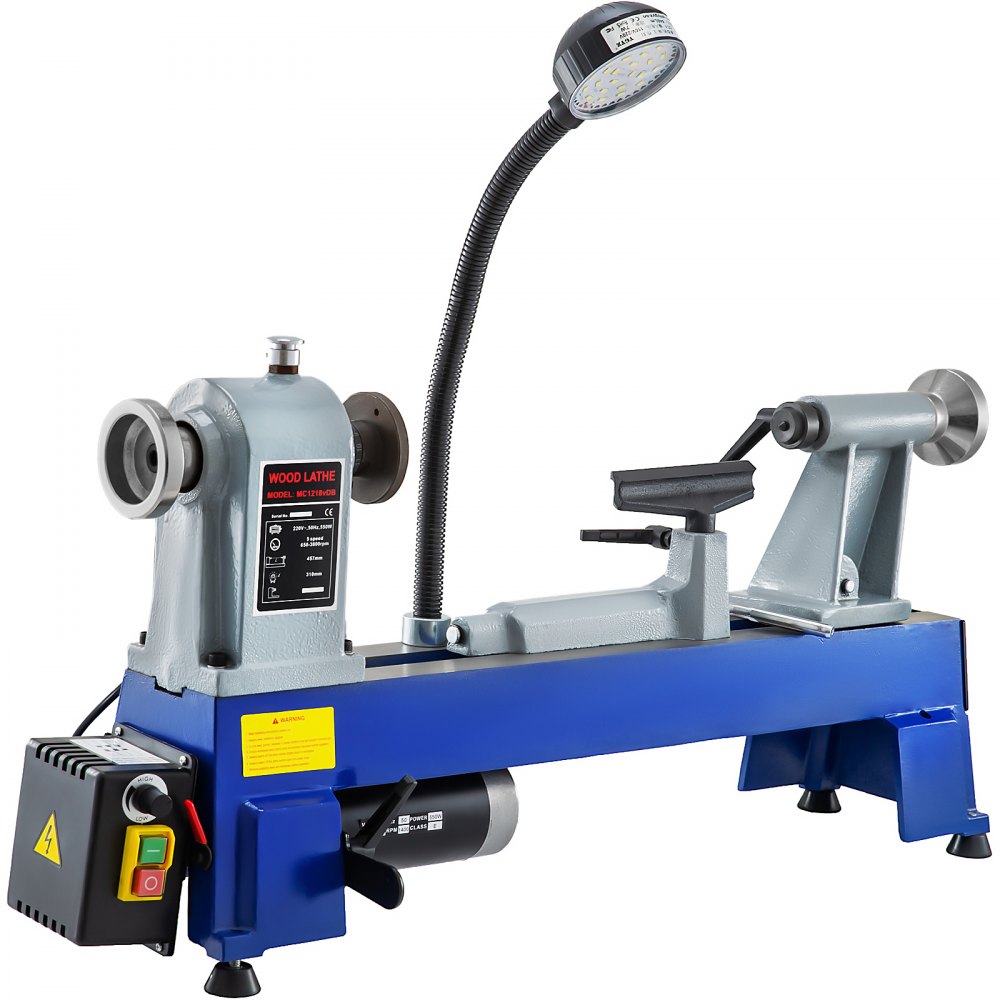 VEVOR Torno para Madera 550 W 220 V 650-3800 RPM Mini Torno de Madera de Mesa Infinitamente Variable Distancia entre Centros 457 mm Torno para Madera Profesional para Laboratorio/ Taller/ Ingeniería