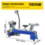 VEVOR Torno para Madera 550 W 220 V 650-3800 RPM Mini Torno de Madera de Mesa Infinitamente Variable Distancia entre Centros 457 mm Torno para Madera Profesional para Laboratorio/ Taller/ Ingeniería