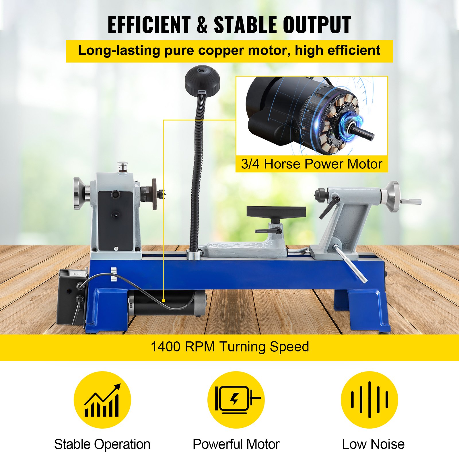 VEVOR Torno para Madera 550 W 220 V 650-3800 RPM Mini Torno de Madera de Mesa Infinitamente Variable Distancia entre Centros 457 mm Torno para Madera Profesional para Laboratorio/ Taller/ Ingeniería