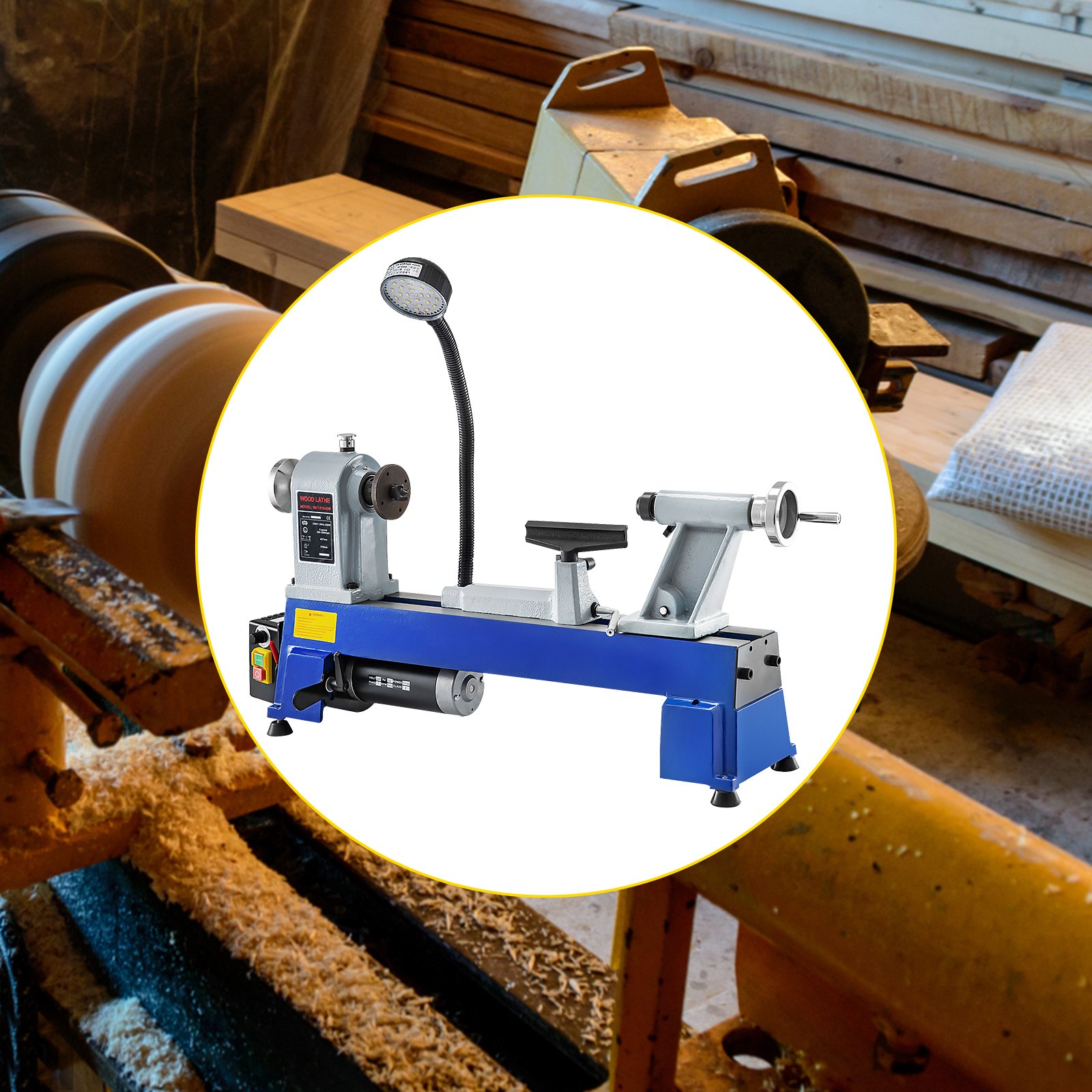 VEVOR Torno para Madera 550 W 220 V 650-3800 RPM Mini Torno de Madera de Mesa Infinitamente Variable Distancia entre Centros 457 mm Torno para Madera Profesional para Laboratorio/ Taller/ Ingeniería