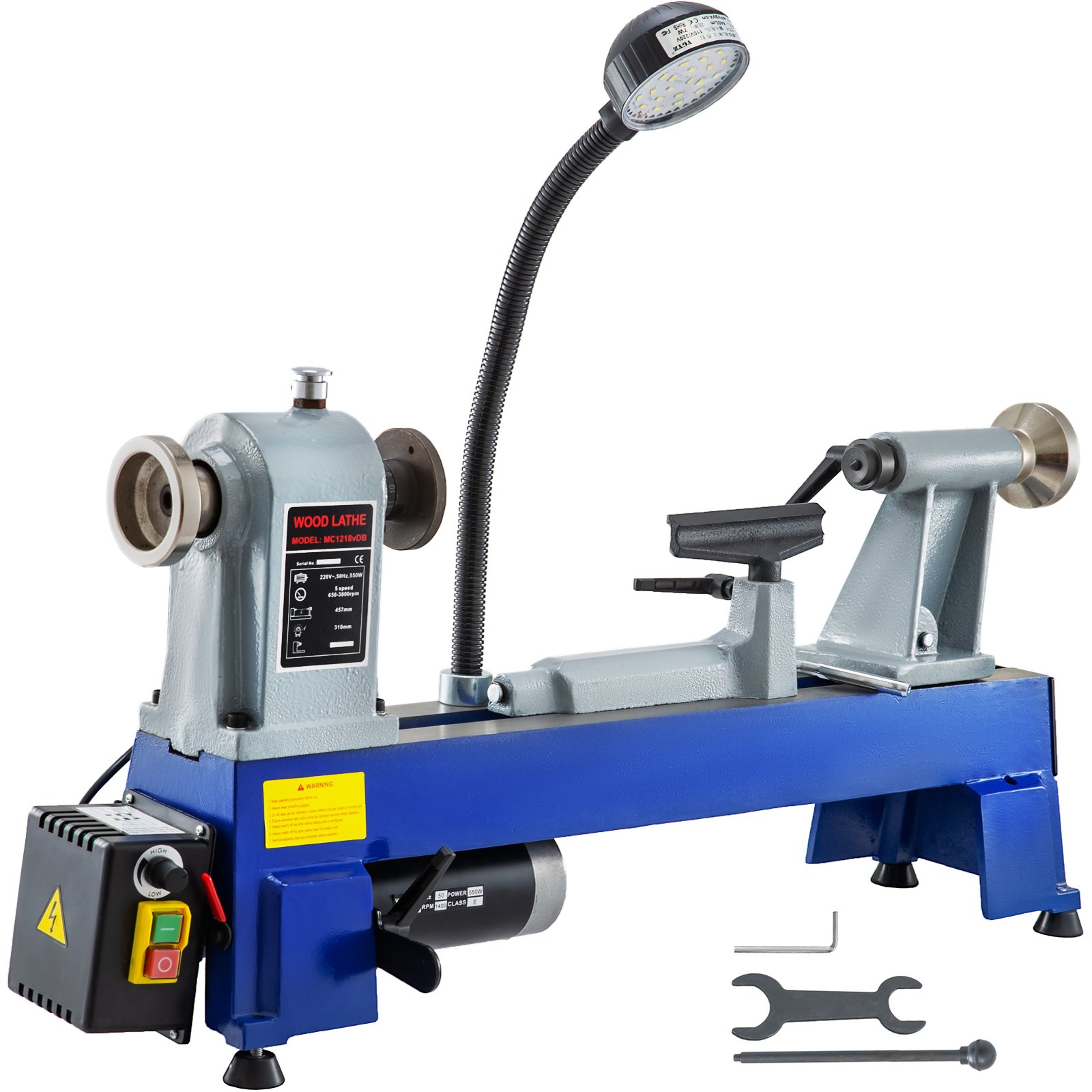 VEVOR Torno para Madera 550 W 220 V 650-3800 RPM Mini Torno de Madera de Mesa Infinitamente Variable Distancia entre Centros 457 mm Torno para Madera Profesional para Laboratorio/ Taller/ Ingeniería