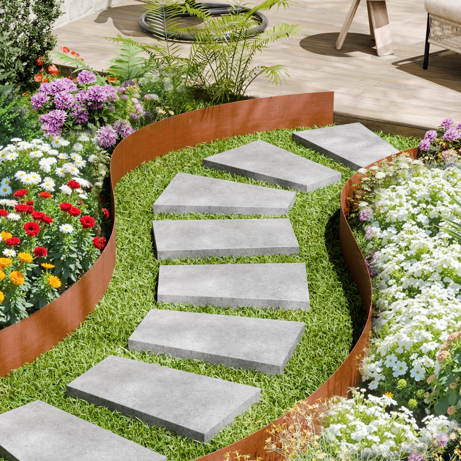 VEVOR 6 PCS Borde de Acero para Paisajismo 1016 x 203,2 x 1,5 mm, Resistente a la Intemperie y Antioxidante, Cerca de Jardín Borde de Césped para Parterres de Flores, Divisor de Caminos de Patio