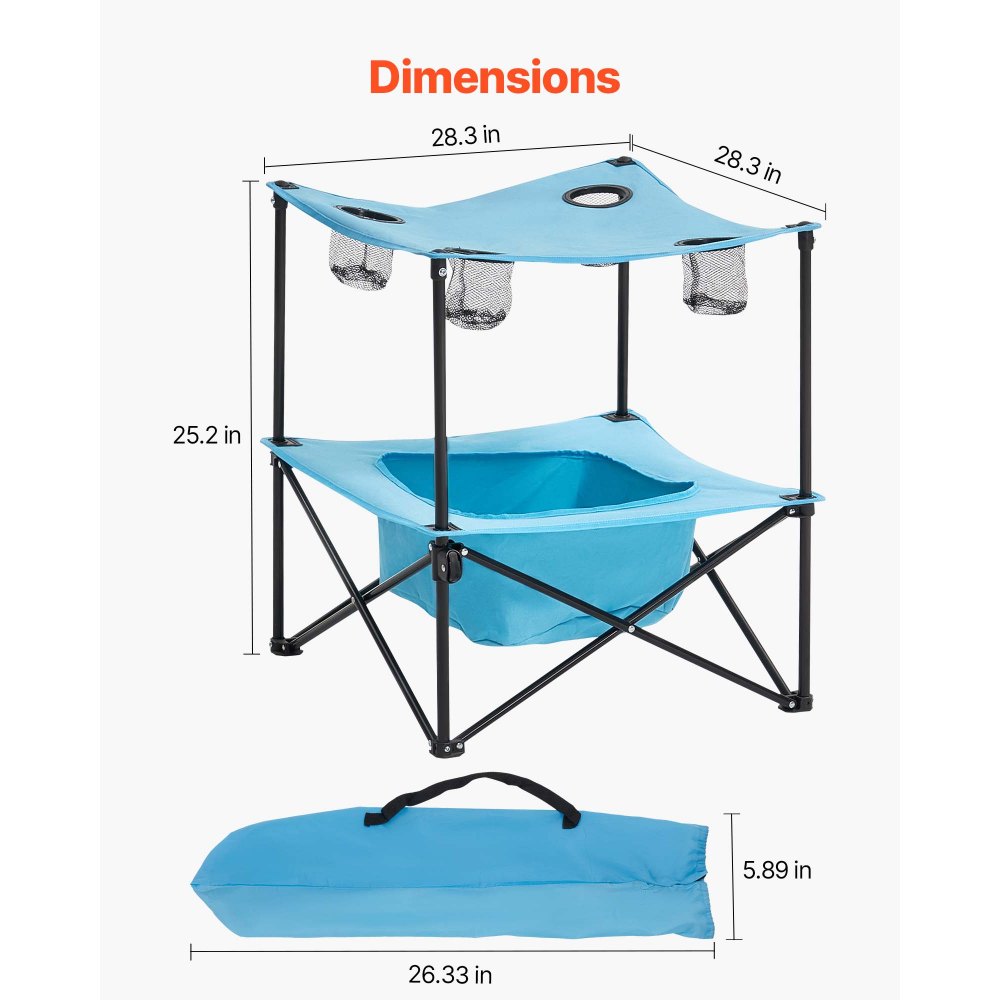 VEVOR Folding Camping Table, Portable Outdoor Lightweight Picnic Table, 600D Oxford Fabric Waterproof Canvas Travel Beach Tables, with 4 Cup Holders, Carry Bag, for Tailgating Camping Picnic, Blue