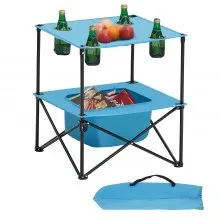 VEVOR Mesa de Camping Plegable Portátil y Ligera, para Exteriores, de Lona Oxford 600D, Impermeable, para Playa, con 4 Portavasos y Bolsa de Transporte, para Picnics, 560 x 560 x 640 mm, Azul