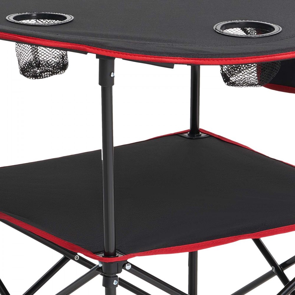 VEVOR Mesa de Camping Plegable Portátil y Ligera, para Exteriores, Lona Oxford 600D, Impermeable, para Playa, Viajes, Picnics, con 4 Portavasos y Bolsa de Transporte, 720 x 720 x 600 mm, Negro