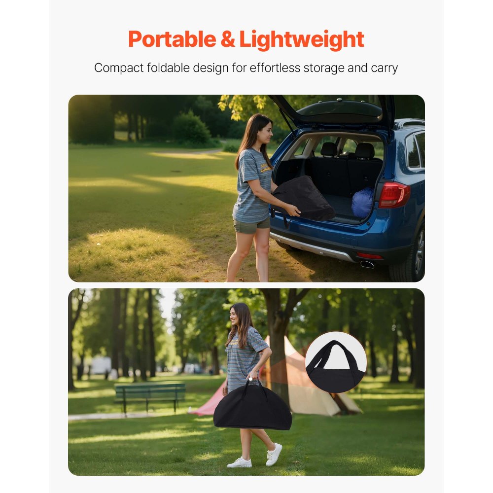 VEVOR Mesa de Camping Plegable Portátil y Ligera, para Exteriores, Lona Oxford 600D, Impermeable, para Playa, Viajes, Picnics, con 4 Portavasos y Bolsa de Transporte, 720 x 720 x 600 mm, Negro