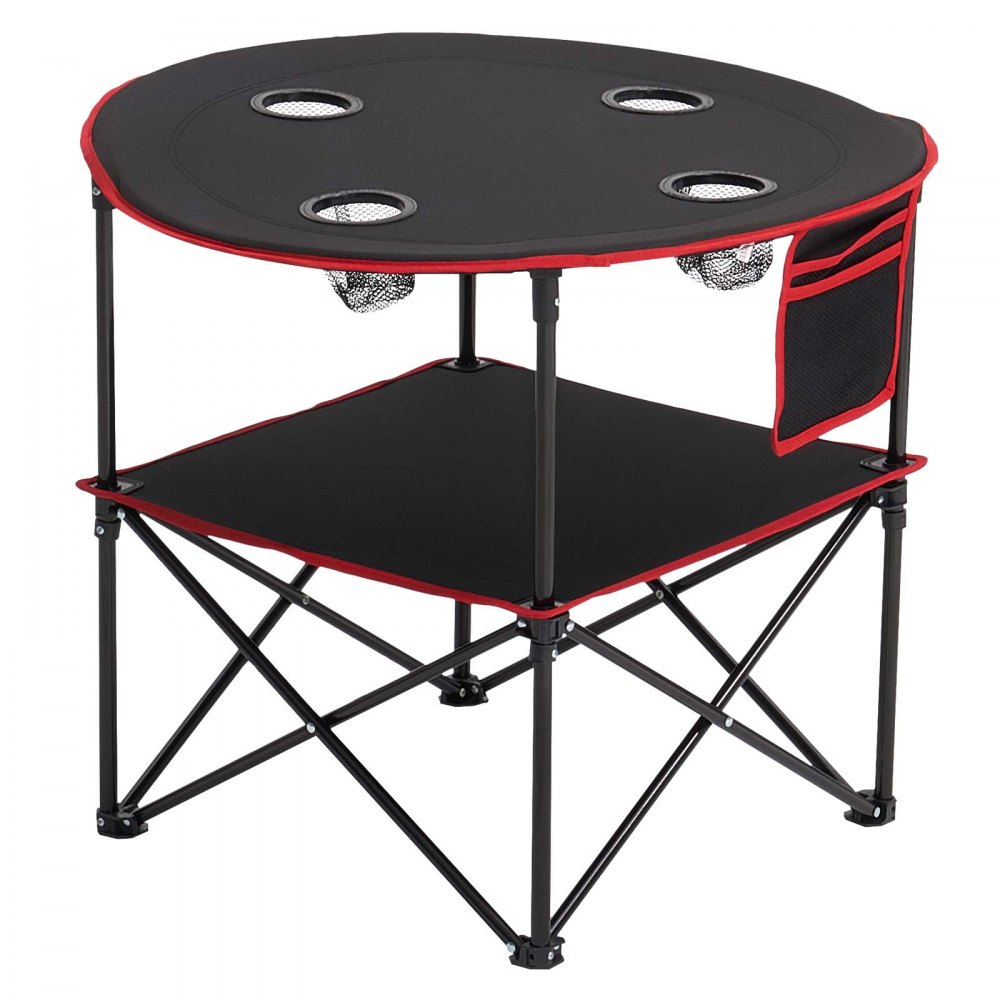 VEVOR Mesa de Camping Plegable Portátil y Ligera, para Exteriores, Lona Oxford 600D, Impermeable, para Playa, Viajes, Picnics, con 4 Portavasos y Bolsa de Transporte, 720 x 720 x 600 mm, Negro