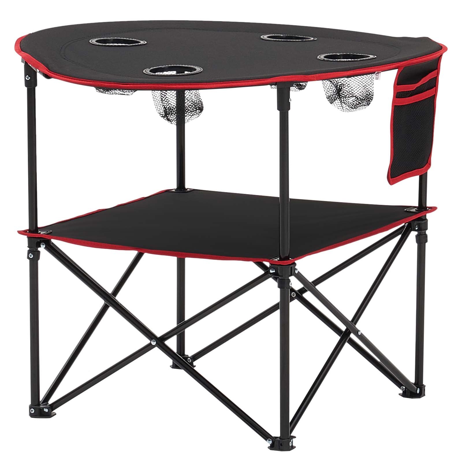 VEVOR Mesa de Camping Plegable Portátil y Ligera, para Exteriores, Lona Oxford 600D, Impermeable, para Playa, Viajes, Picnics, con 4 Portavasos y Bolsa de Transporte, 720 x 720 x 600 mm, Negro